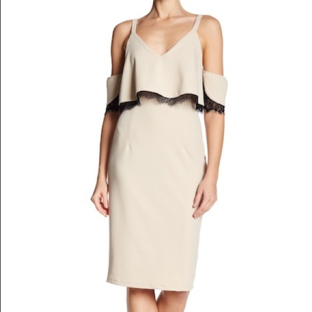 Vanity Room Lace Popover Cold Shoulder Crepe Dress